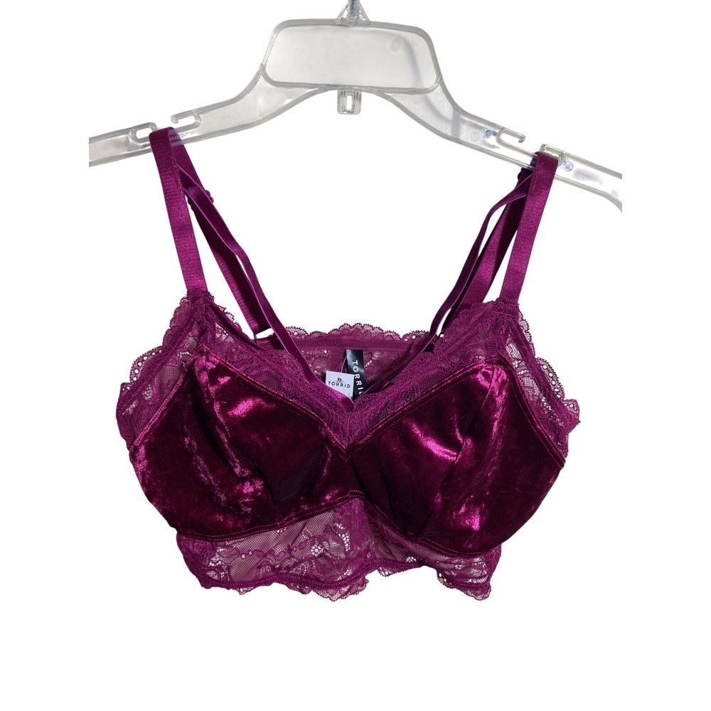 Torrid Velour Lace Triangle Bralette Purple Velvet Plum Size 0 40680815